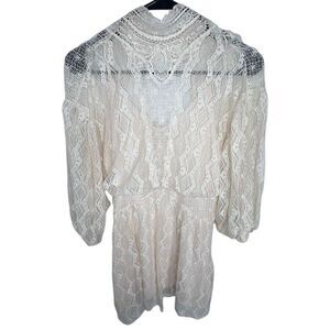 Free People Cream Half Sleeve Lace Mini Dress With Open Back